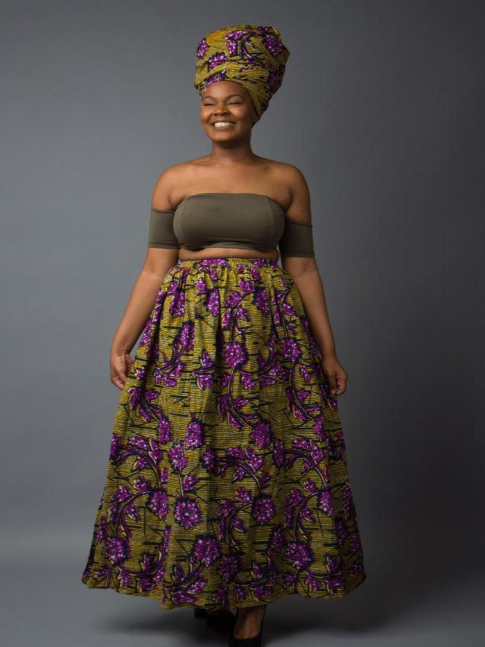 African print floral maxi skirt